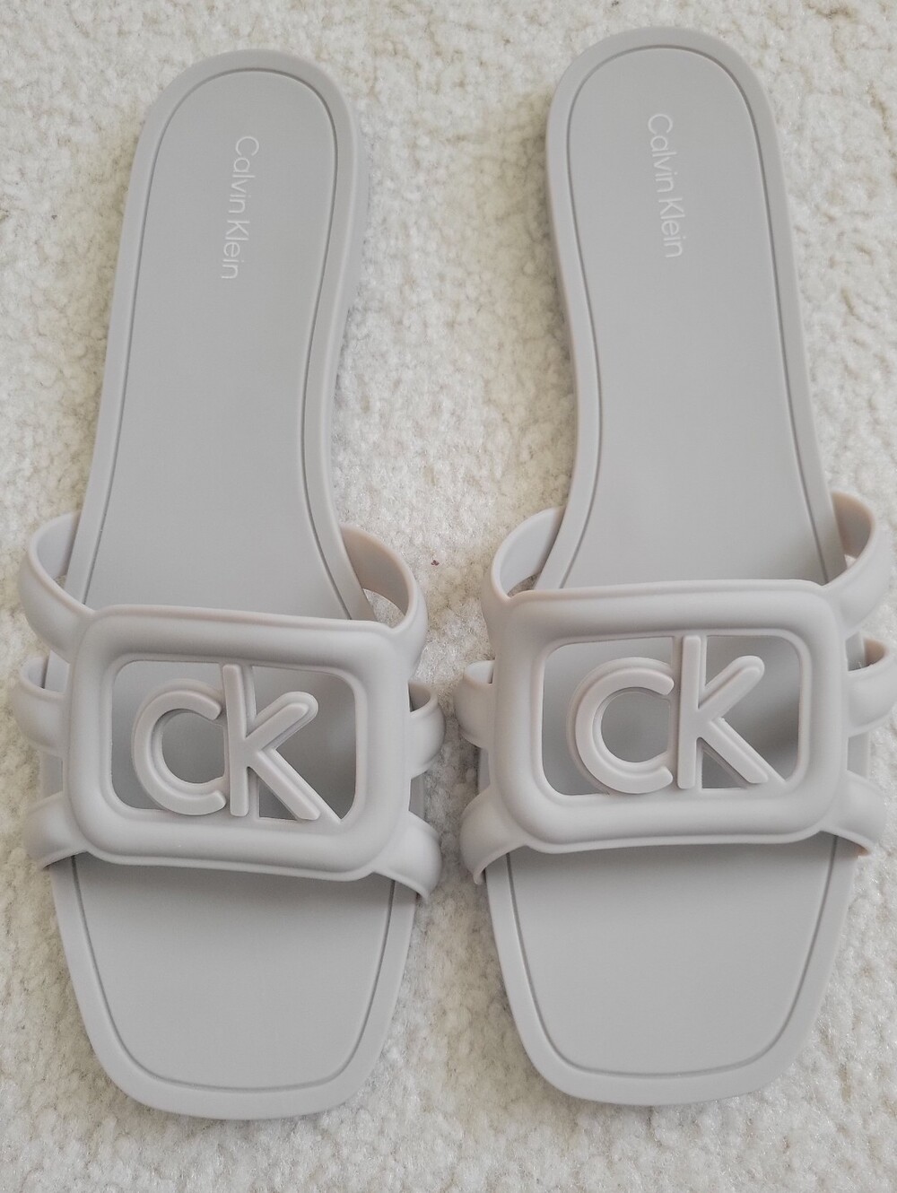 Calvin Klein Light Gray CK Logo Slide Sandals